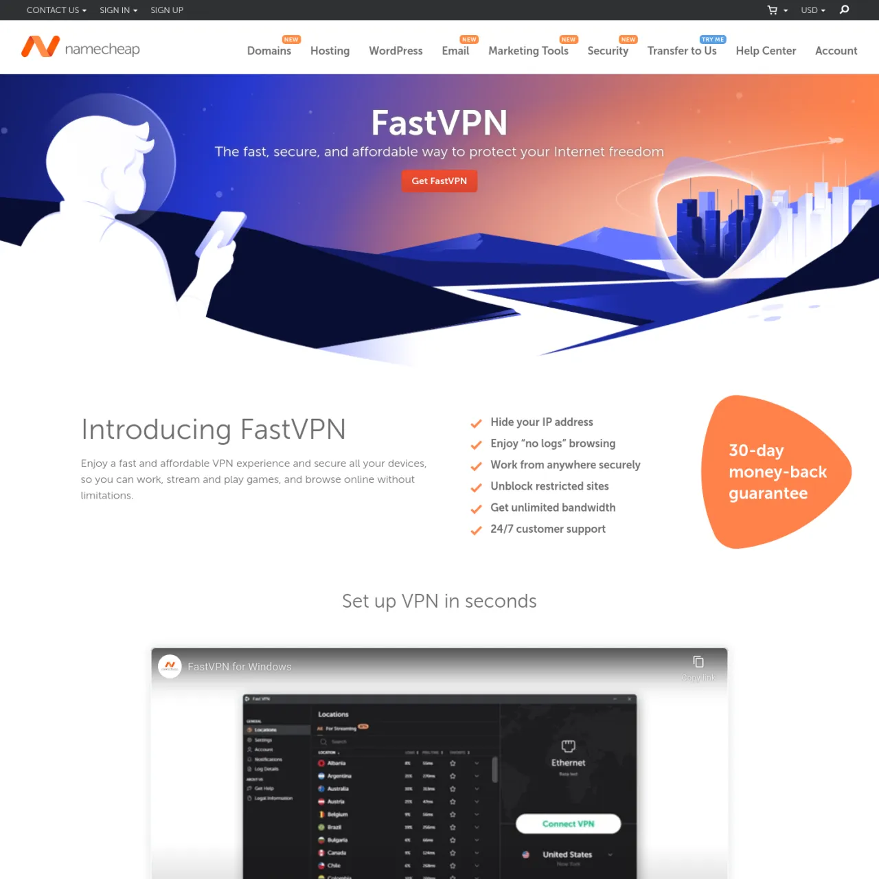 FastVPN は、無制限の帯域幅を提供する高速で安全かつ手頃な価格の VPN サービスです。厳格なログなしポリシーと 24 時間年中無休のカスタマー サポート。オンライン プライバシーの保護に役立ち