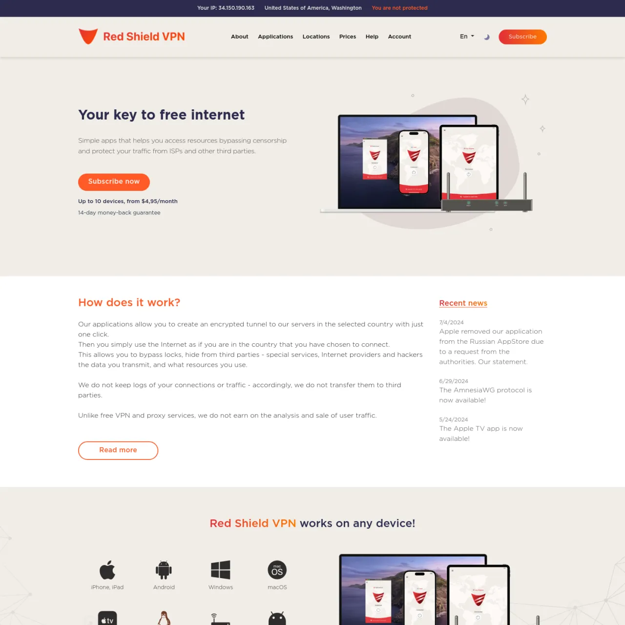 Red Shield VPN は、ブロックせずにインターネットにアクセスするのに役立つアプリを提供します。特別機関のサービスプロバイダーや第三者による情報の押収を防止します。