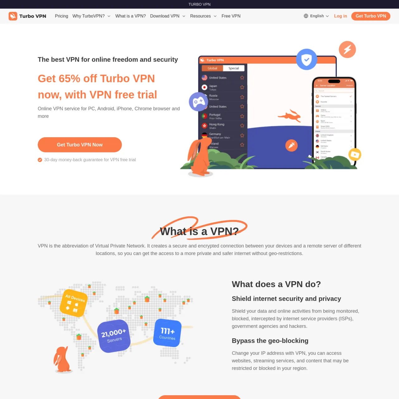Turbo VPN は、コンテンツのブロックを解除するための高速で安全な無制限の VPN サービスを提供します。データのプライバシーを強化し、オンラインの安全を保護します。匿名のブラウジングを保証しま