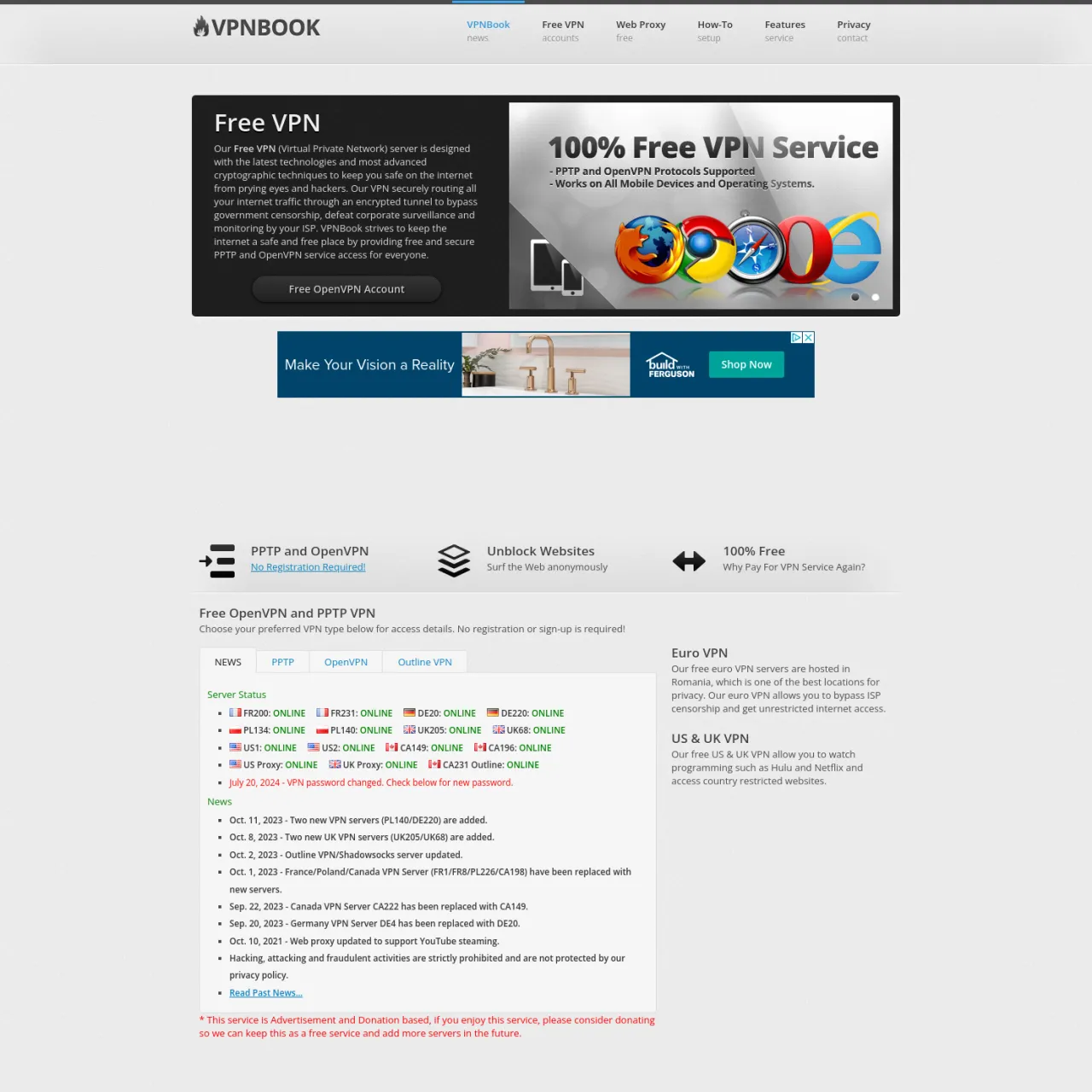 VPNBook.com 無料 VPN サービスは、ナンバー 1 のプレミアム無料 VPN サーバー アカウントを提供します。 VPN サーバーは米国で利用できます。イギリスと海外 無料で安全なインター