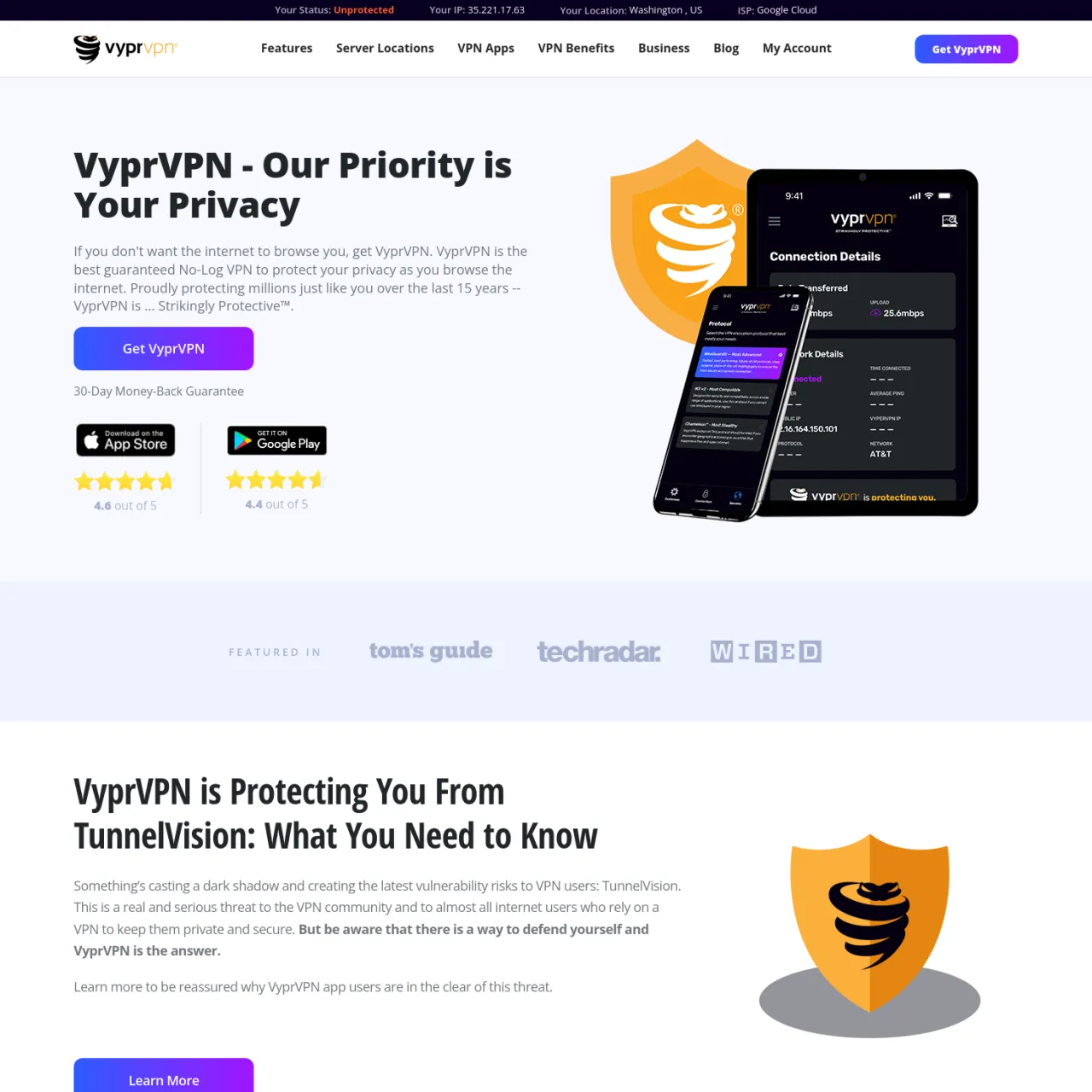 VyprVPN は、その優れたプライバシーで際立っています。彼らはセキュリティのためのハードウェアとサーバーを所有しています。ユーザーフレンドリーなインターフェイスを提供し、さまざまなデバイスに簡単に