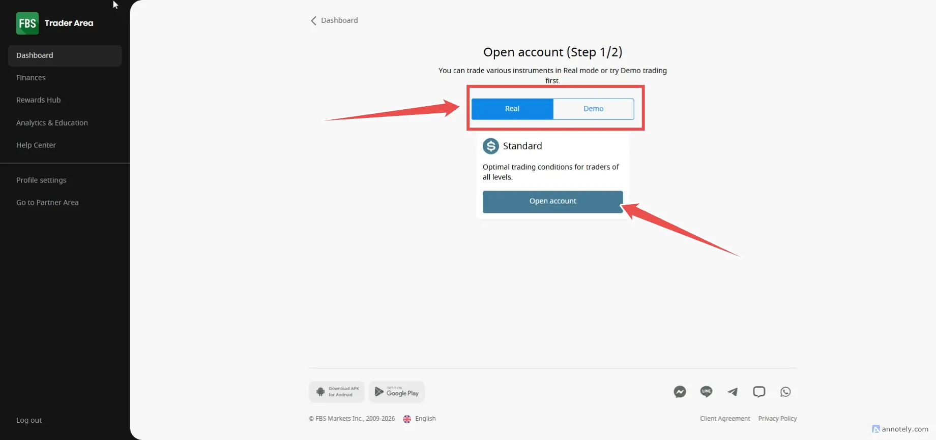 สมัครบัญชี FBS ใหม่