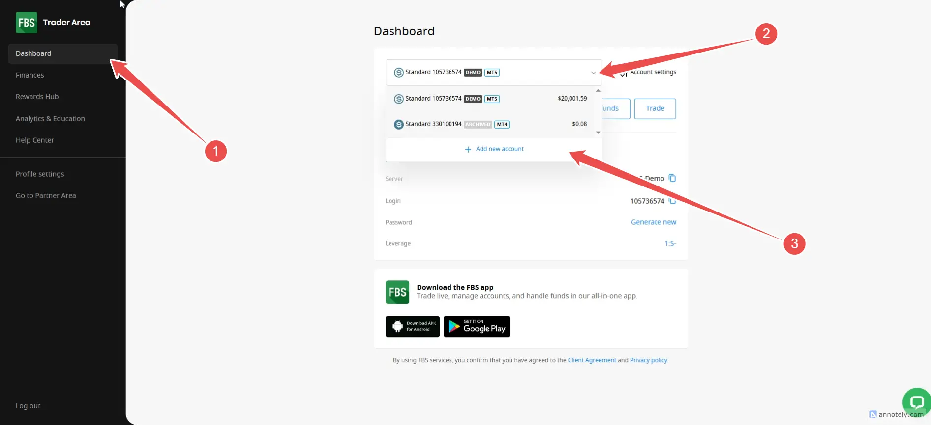 สร้างบัญชี FBS